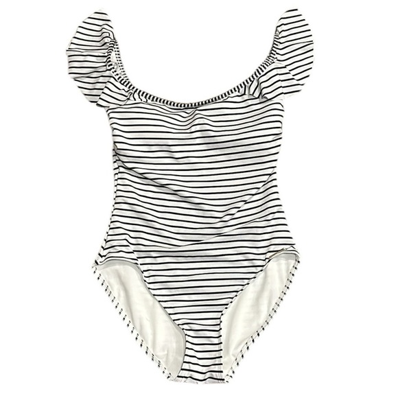Vince Camuto Blossom Stripes Ruffle Off the Shoulder One Piece Swimsuit NWT - Picture 4 of 10